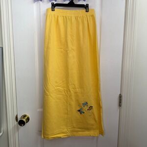 Vintage The Quacker Factory pale yellow‎ 100% cotton embroidered butterfly skirt